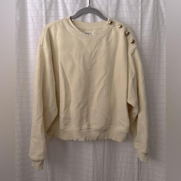 American Eagle Button Shoulder Crew Neck Sweatshirt Butter Yellow - Picture 5 of 9
